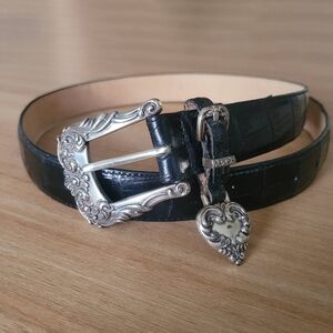Brighton Vintage Leather Belt Heart Charm Croc Medium Large